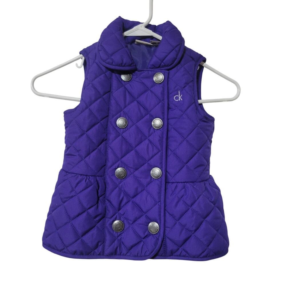 CALVIN KLEIN Girls Purple Puffy Quilted Vest Snap Closure Size 4T